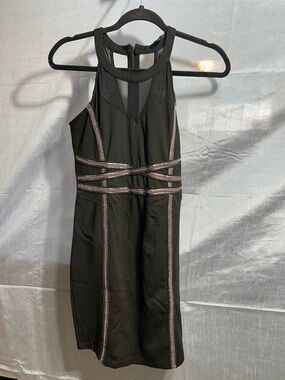 KARV Black Mesh Panel Bodycon Dress with Silver Trim